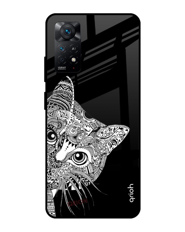 Shop Kitten Mandala Printed Premium Glass Cover For Redmi Note 11 Pro 5G (Impact Resistant, Matte Finish)-Front