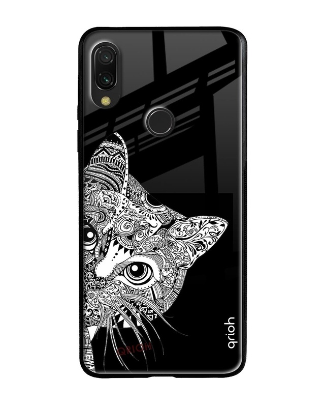 Shop Kitten Mandala Printed Premium Glass Cover For Xiaomi Redmi Note 7 Pro (Matte Finish)-Front