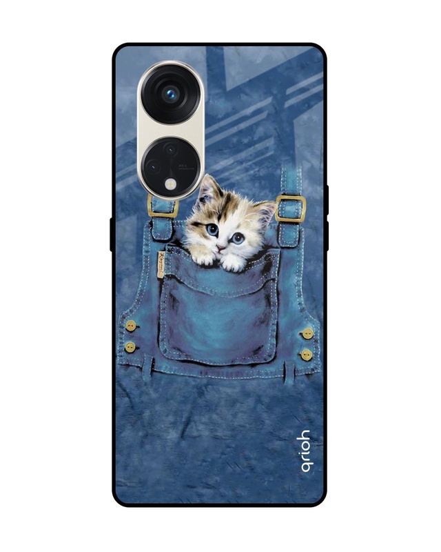 Shop Kitty In Pocket Premium Glass Case for Oppo Reno8T 5G (Shock Proof, Scratch Resistant)-Front