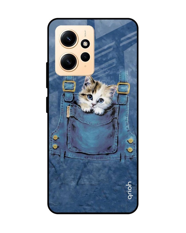 Shop Kitty In Pocket Premium Glass Case for Redmi Note 12 (Shock Proof, Scratch Resistant)-Front