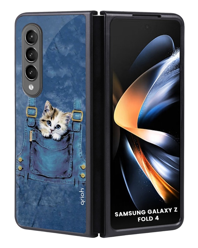 Shop Kitty In Pocket Premium Glass Case for Samsung Galaxy Z Fold4 5G (Shock Proof, Scratch Resistant)-Front