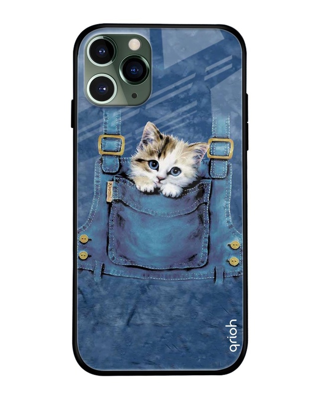 Shop Kitty In Pocket Printed Premium Glass Cover For iPhone 11 Pro Max (Impact Resistant, Matte Finish)-Front
