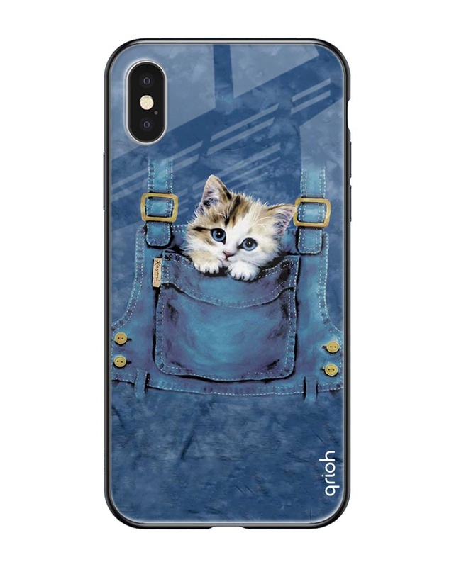 Shop Kitty In Pocket Printed Premium Glass Cover For iPhone XS (Impact Resistant, Matte Finish)-Front