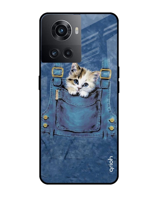Shop Kitty In Pocket Printed Premium Glass Cover For OnePlus 10R 5G (Impact Resistant, Matte Finish)-Front