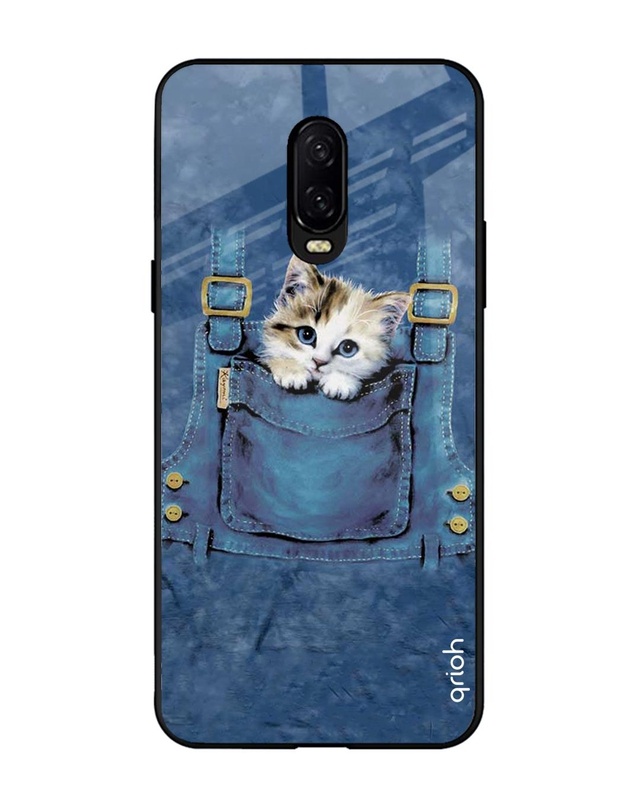 Shop Kitty In Pocket Printed Premium Glass Cover For OnePlus 6T (Impact Resistant, Matte Finish)-Front