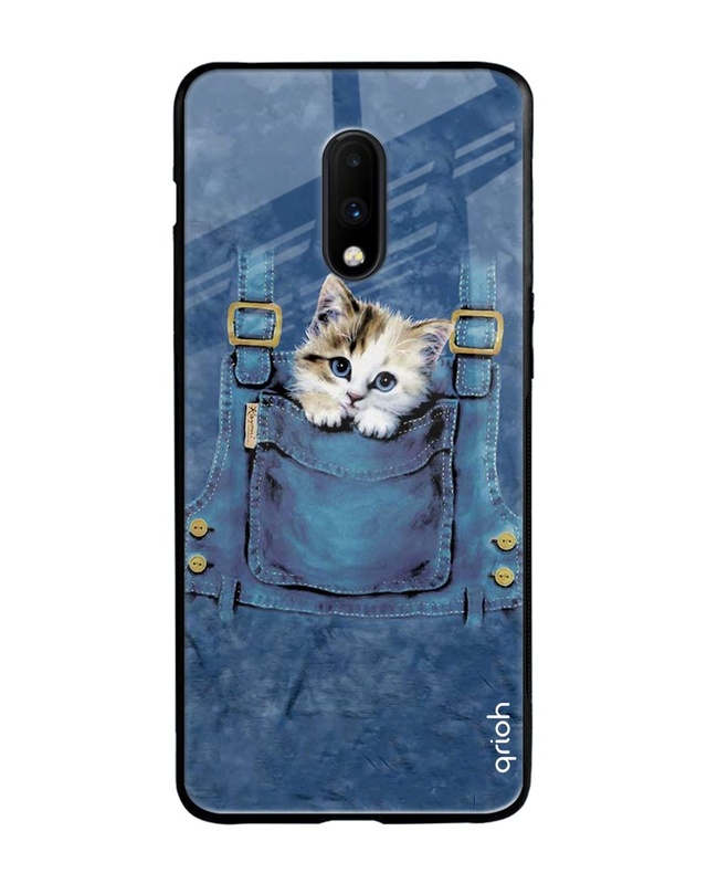 Shop Kitty In Pocket Printed Premium Glass Cover For OnePlus 7 (Impact Resistant, Matte Finish)-Front
