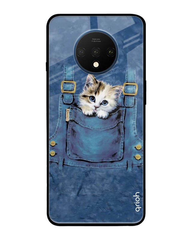 Shop Kitty In Pocket Printed Premium Glass Cover For OnePlus 7T (Impact Resistant, Matte Finish)-Front