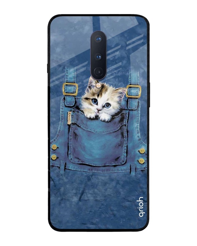 Shop Kitty In Pocket Printed Premium Glass Cover For OnePlus 8 (Impact Resistant, Matte Finish)-Front