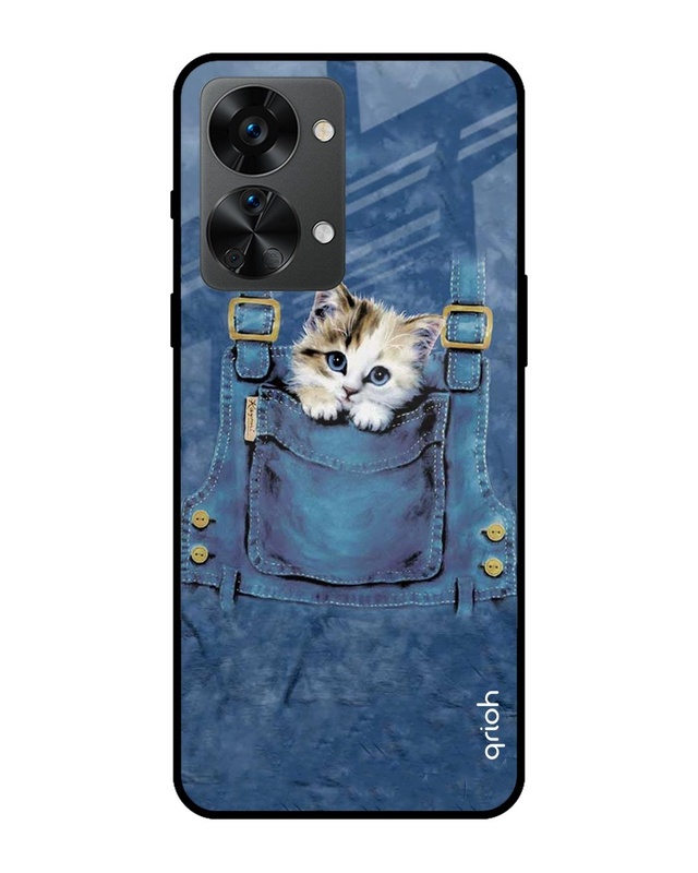 Shop Kitty In Pocket Printed Premium Glass Cover For OnePlus Nord 2T 5G (Impact Resistant, Matte Finish)-Front
