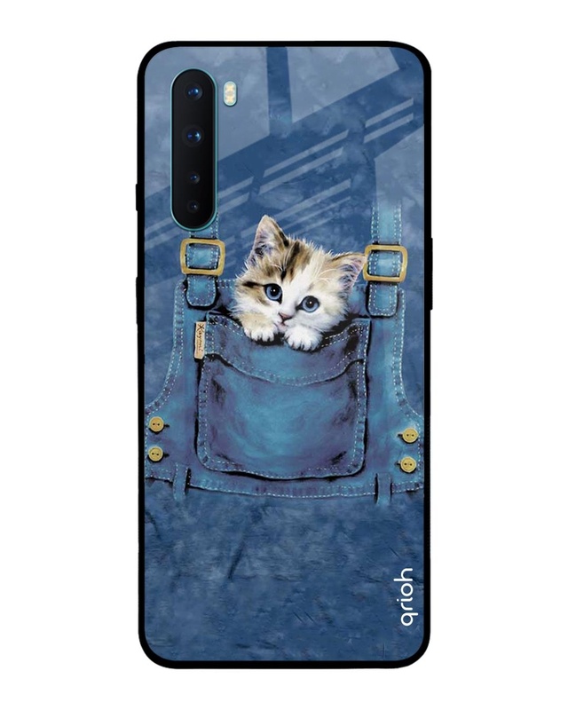 Shop Kitty In Pocket Printed Premium Glass Cover For OnePlus Nord (Impact Resistant, Matte Finish)-Front