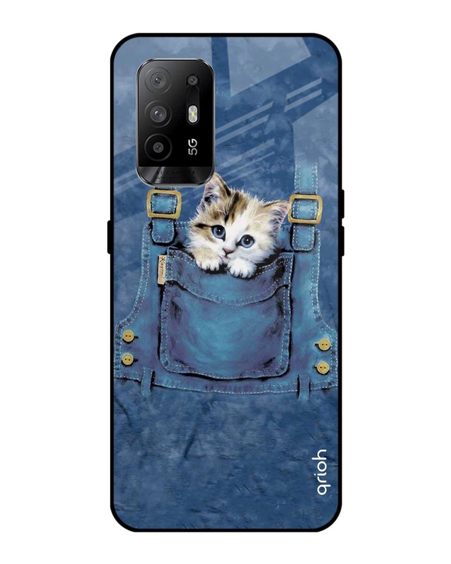 Shop Kitty In Pocket Printed Premium Glass Cover For Oppo F19 Pro Plus (Impact Resistant, Matte Finish)-Front