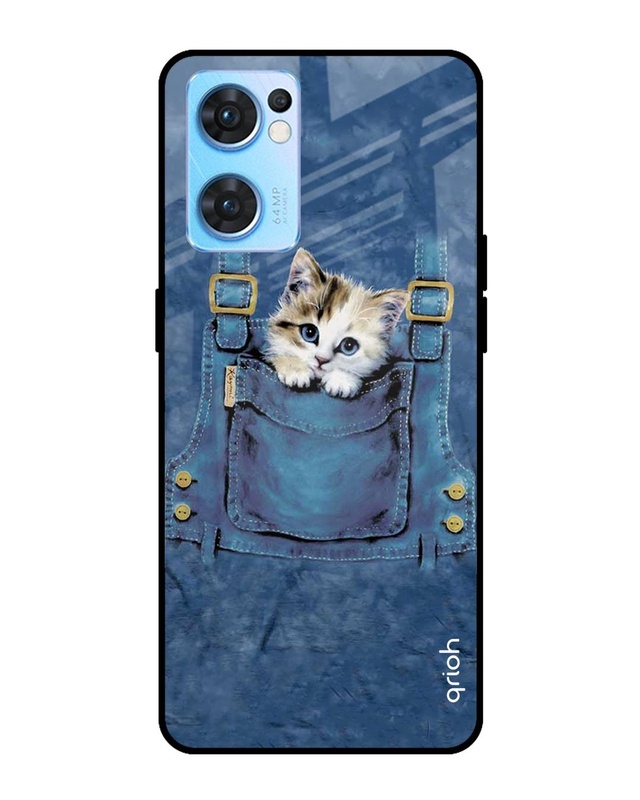 Shop Kitty In Pocket Printed Premium Glass Cover For Oppo Reno7 5G (Impact Resistant, Matte Finish)-Front