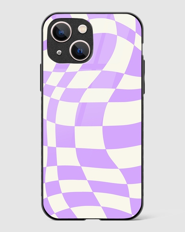 Shop Lavender Checkered Print Premium Glass Case for Apple iPhone 13 Mini-Front