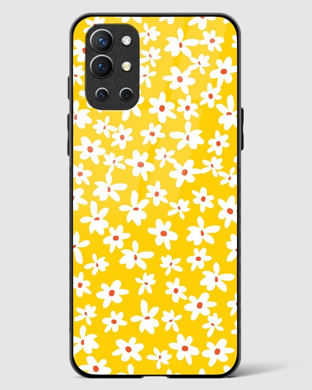 Shop Lazy Daisies Floral Premium Glass Case for OnePlus 9R-Front
