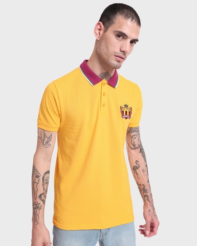 Shop Men's Lemon Crome Contrast Tipping Collor Polo T-shirt-Front