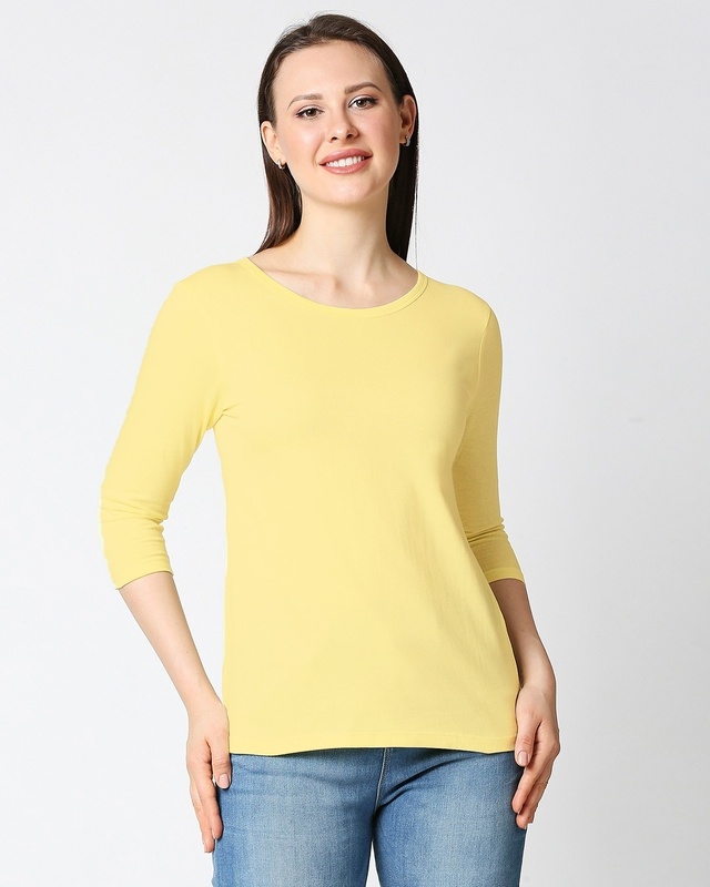 Shop Lemon Drop 3/4 Sleeve Slim Fit T-Shirts-Front