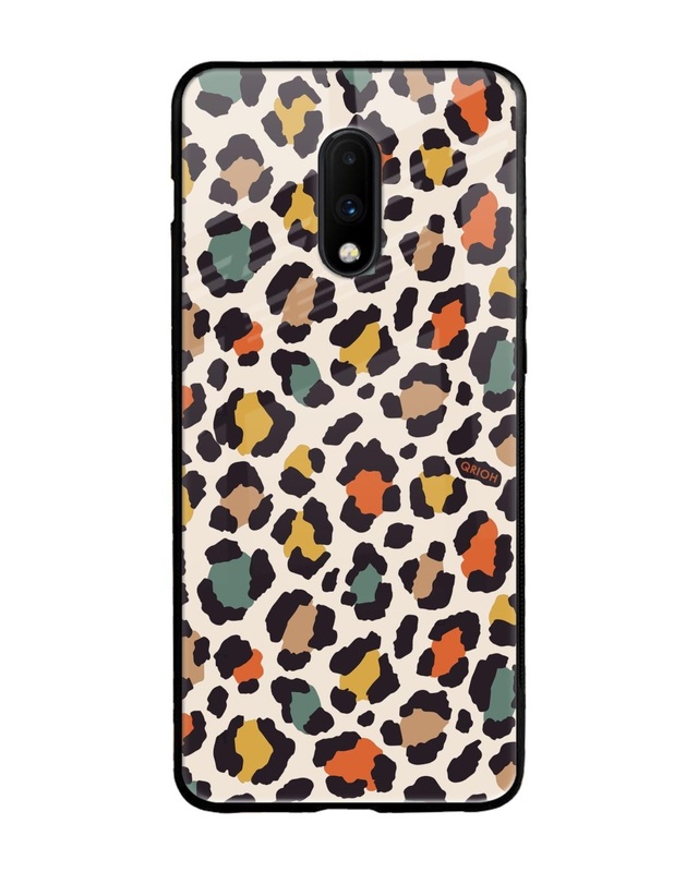 Shop Leopard Printed Premium Glass Cover For OnePlus 7 (Impact Resistant, Matte Finish)-Front