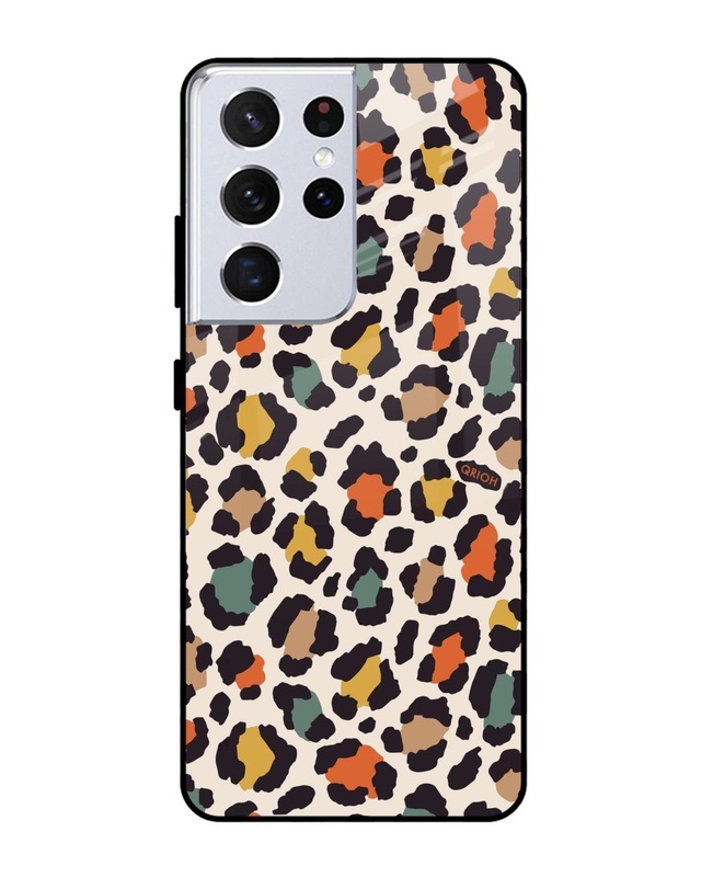 Shop Leopard Printed Premium Glass Cover For Samsung Galaxy S21 Ultra(Impact Resistant, Matte Finish)-Front