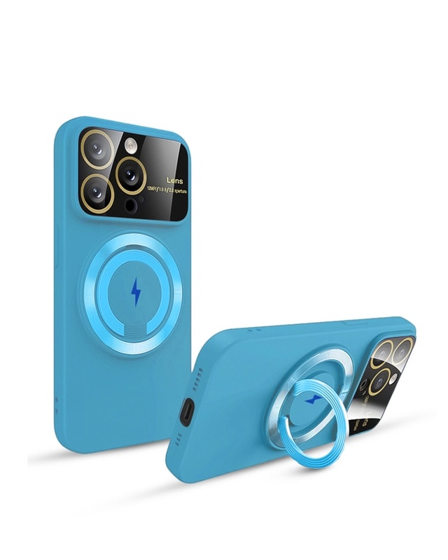 Light Blue Silicon Magsafe Case with Stand for Apple iPhone 15 Pro