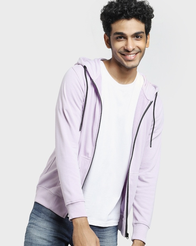 Shop Men's Lilac Zipper Hoodie-Front