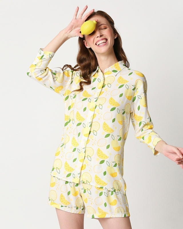 Shop Women's Lime Rayon Nightwear Set-Front