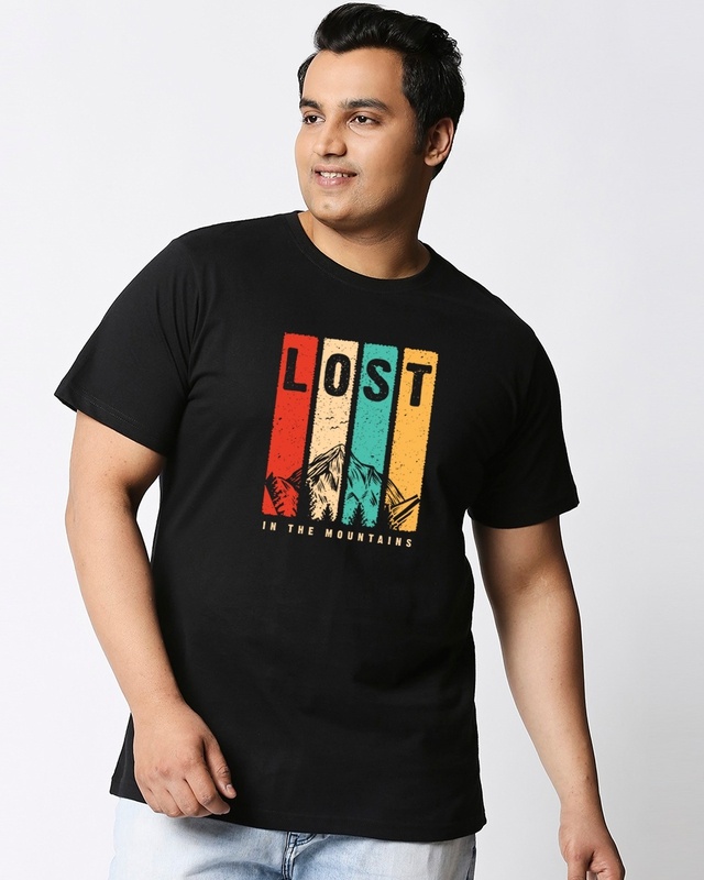 Shop Men's Black Lost Mountains Graphic Printed Plus Size T-shirt-Front