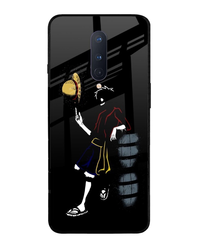 Shop Luffy Line Art Premium Glass Case for OnePlus 8 (Shock Proof,Scratch Resistant)-Front