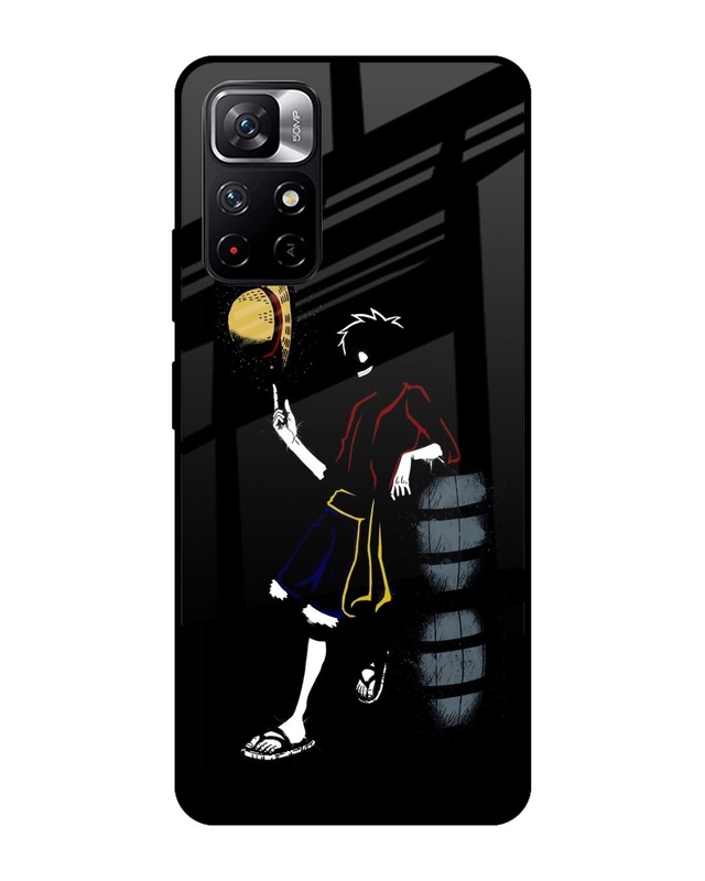Shop Luffy Line Art Premium Glass Case for Redmi Note 11T 5G (Shock Proof,Scratch Resistant)-Front
