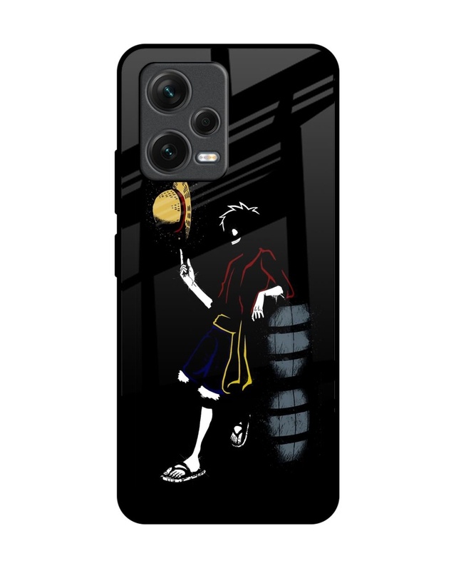 Shop Luffy Line Art Premium Glass Case for Redmi Note 12 5G (Shock Proof, Scratch Resistant)-Front