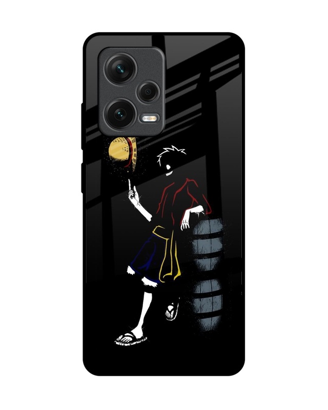 Shop Luffy Line Art Premium Glass Case for Redmi Note 12 Pro+ 5G (Shock Proof, Scratch Resistant)-Front