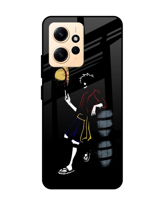 Shop Luffy Line Art Premium Glass Case for Redmi Note 12 (Shock Proof, Scratch Resistant)-Front