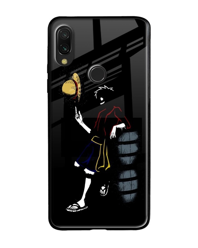 Shop Luffy Line Art Premium Glass Case for Redmi Note 7 Pro (Shock Proof,Scratch Resistant)-Front