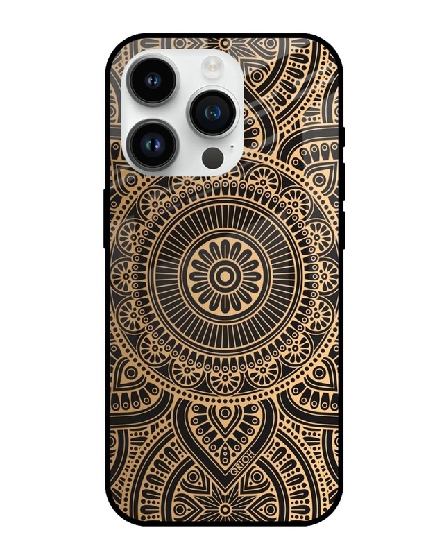 Shop Luxury Mandala Printed Premium Glass Cover for Apple iPhone 14 Pro (Shock Proof, Scratch Resistant)-Front