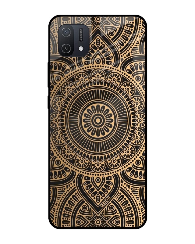 Shop Luxury Mandala Printed Premium Glass Cover For Oppo A16K (Impact Resistant, Matte Finish)-Front