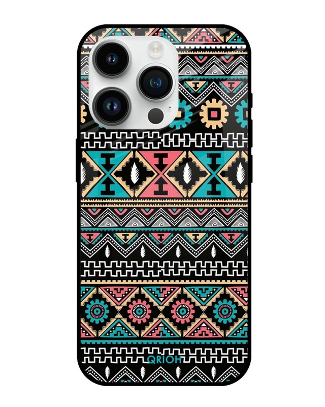 Shop Mandala Pattern Printed Premium Glass Cover for Apple iPhone 14 Pro (Shock Proof, Scratch Resistant)-Front