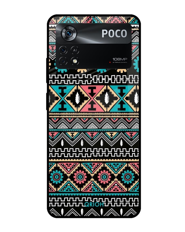 Shop Mandala Pattern Printed Premium Glass Cover for Poco X4 Pro 5G (Shock Proof, Scratch Resistant)-Front