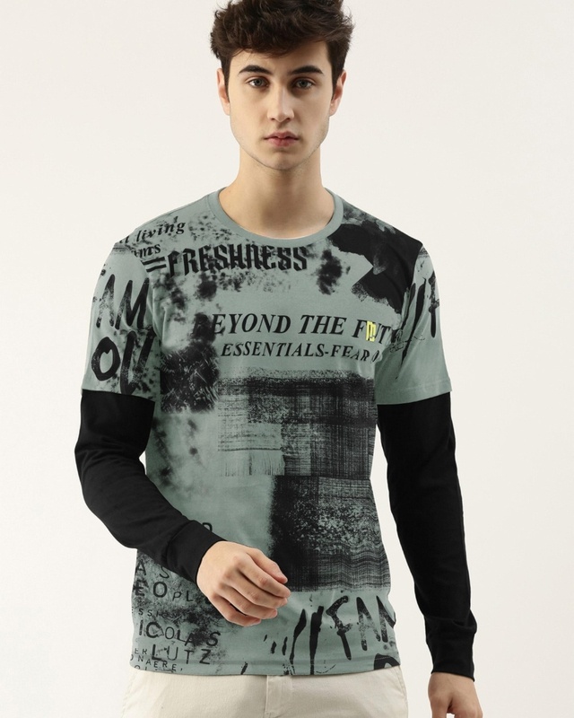 Shop Maniac Men's Grey Graphic Printed Slim Fit T-shirt-Front
