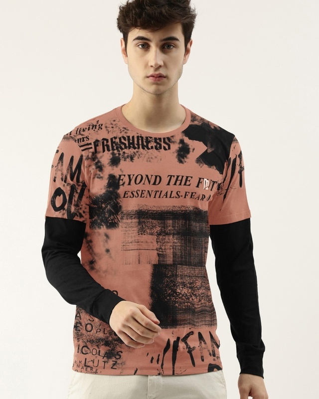 Shop Maniac Men's Pink Graphic Printed Slim Fit T-shirt-Front