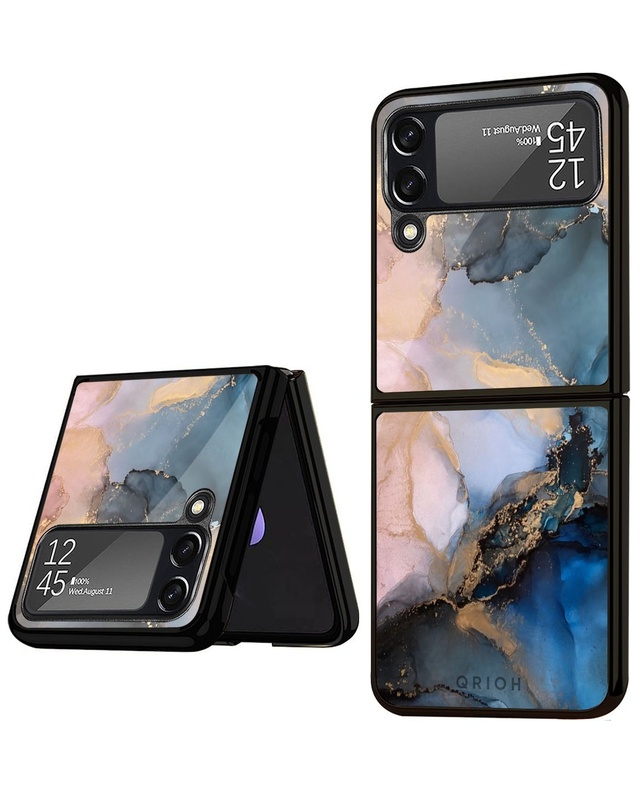 Shop Marble Ink Abstract Premium Glass Casefor Samsung Galaxy Z Flip4 5G (Shock Proof, Scratch Resistant)-Front