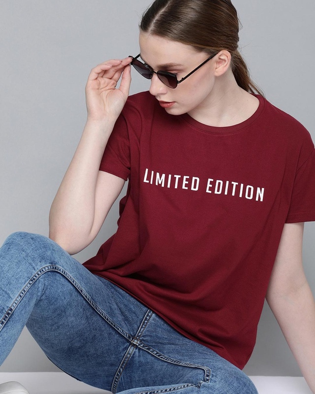 Shop Maroon Typographic T-Shirt-Front