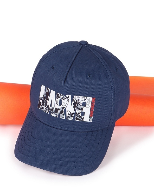 Shop Unisex Blue Marvel Heroes Printed Baseball Cap-Front