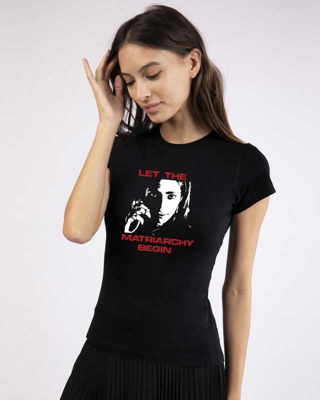 Shop Women's Black Matriarchy Begin Graphic Printed Slim Fit T-shirt-Front