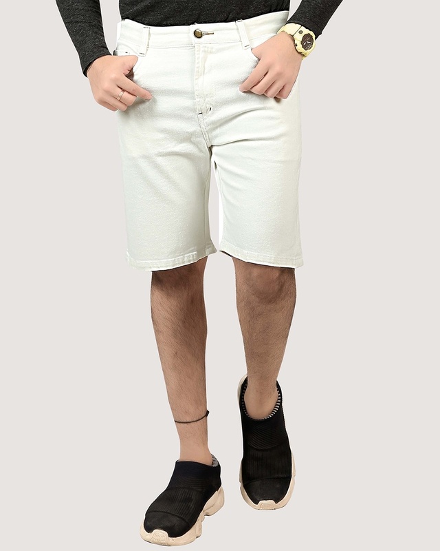Shop Meghz Men's White Slim Fit Shorts-Front