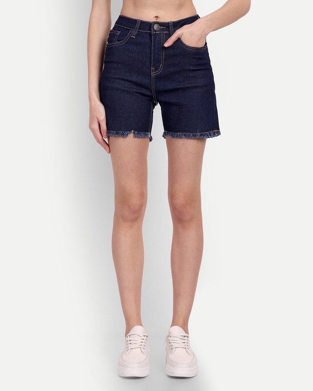 Shop Meghz Women's Blue Denim Shorts-Front