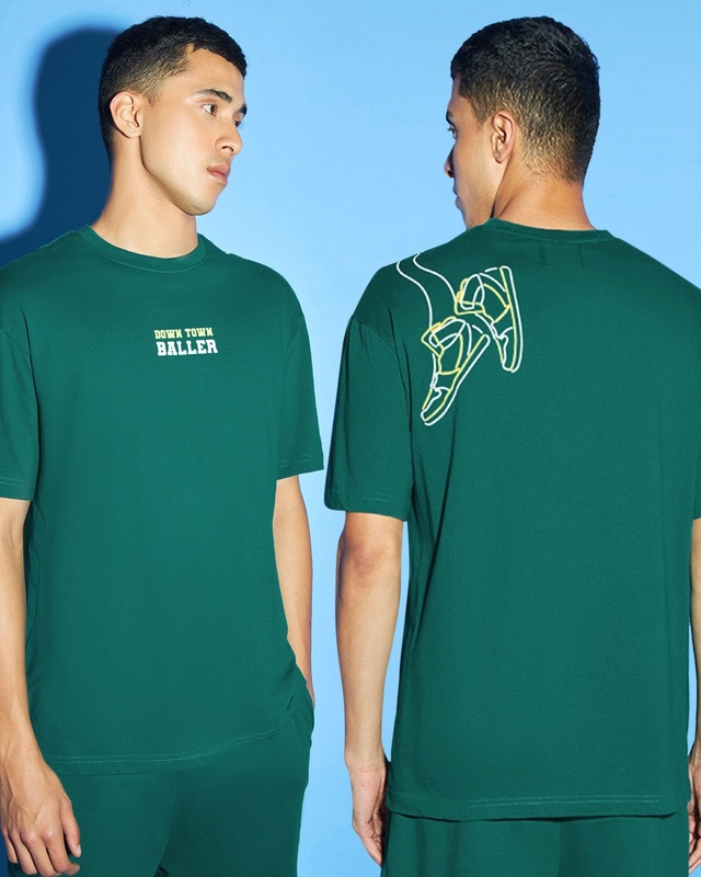 Shop Men's Green Baller Typography Oversized T-shirt-Front