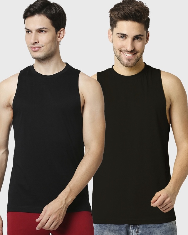 Shop Pack of 2 Men's Black Deep Armhole Oversized Vest-Front