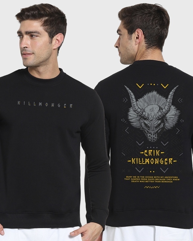Shop Men's Black Killmonger Graphic Printed Sweatshirt-Front