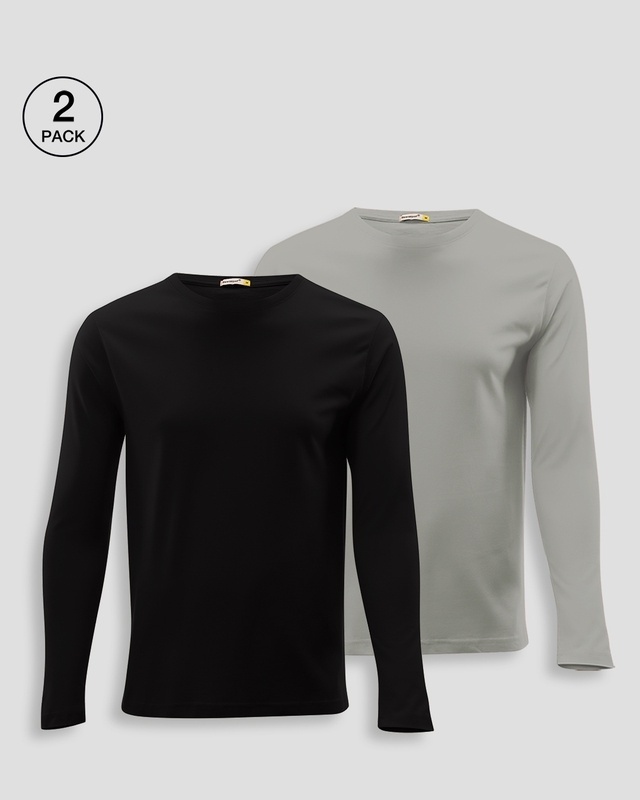 Shop Men's Black & Grey Plus Size T-shirt (Pack of 2)-Front
