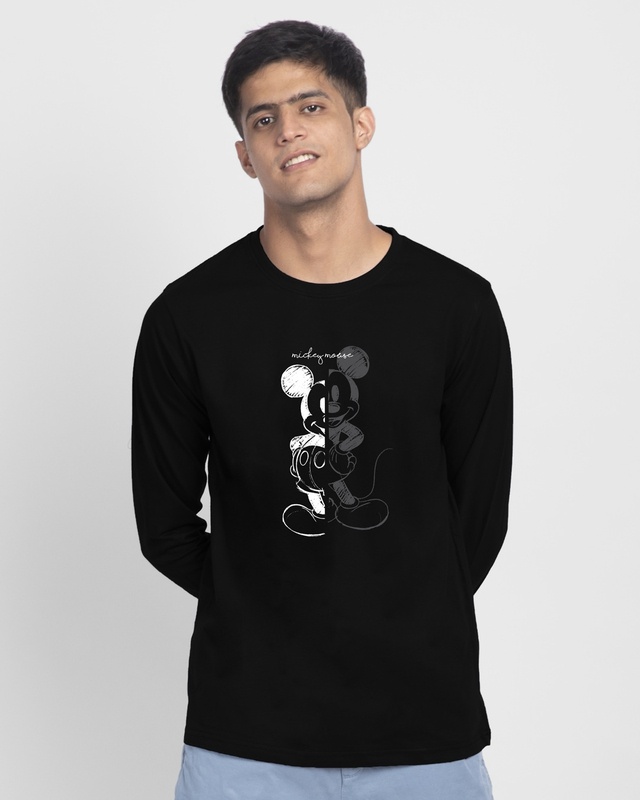 Shop Men's Black Mickey Mouse Sketch (DL) Graphic Printed T-shirt-Front