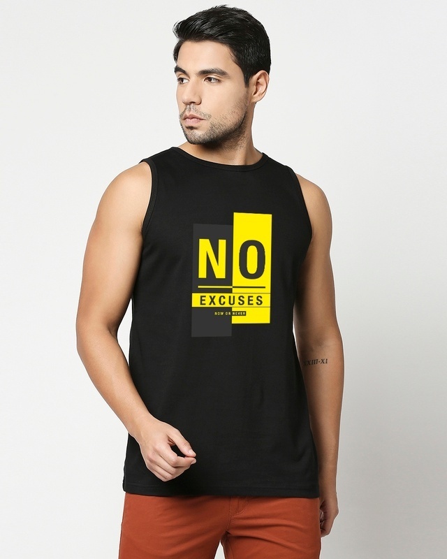 Shop Men's Black No Excuses Typography Vest-Front